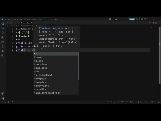 Identity Operators Explanation and Difference Between (is and ==)