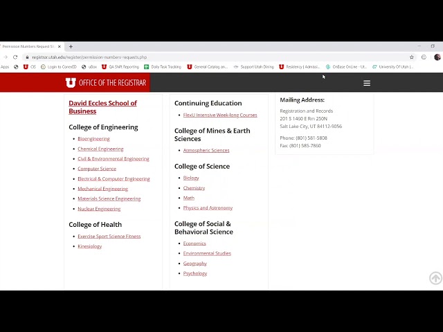 University of Utah COE Permission Codes