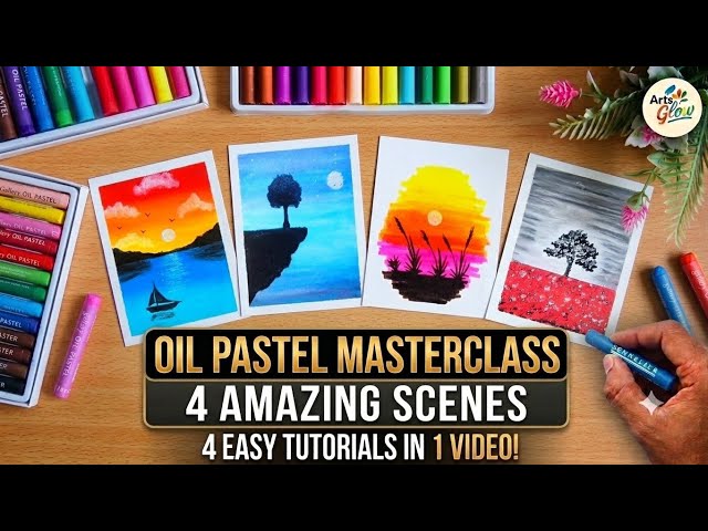 ​4 Easy Oil Pastel Drawing Ideas for Beginners | Step by Step Drawing Tutorial | Arts Glow