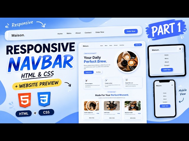 Responsive Navbar Using HTML & CSS | Coffee Shop Website | Part 1 ☕💻#HTML #CSS #ResponsiveNavbar