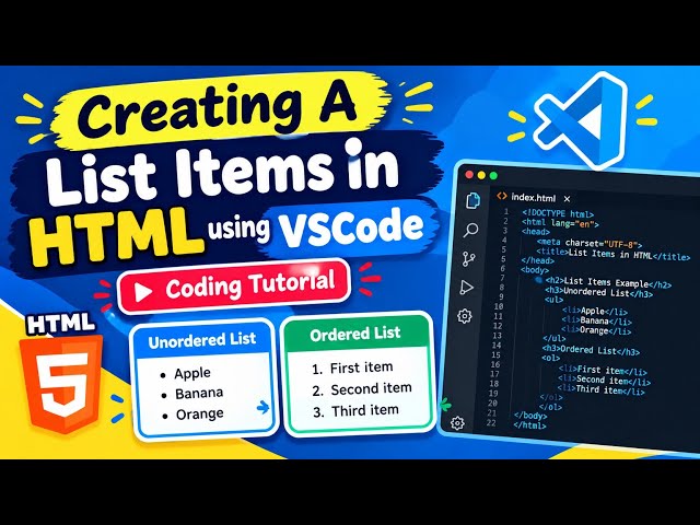 Create A List Items in HTML using VSCode / Coding Tutorial /Html Tutorial 