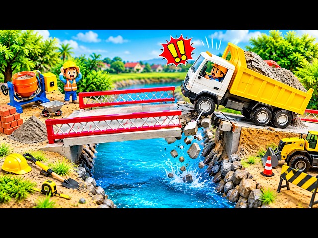 DIY Mini Tractor & Truck Build a Strong Brick Concrete Bridge | Mini Construction Science Project