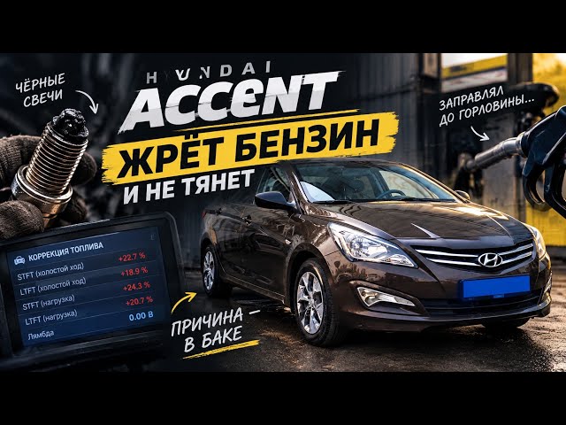 Black spark plugs and a rich mixture — that’s the source of the Accent’s problem.