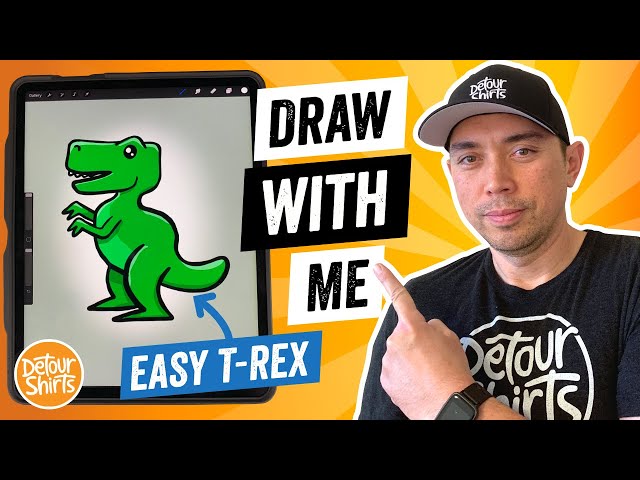 How to Draw A T-Rex Dinosaur Easy... Draw With Me using Procreate - Learn to Draw a Cartoon Dino.