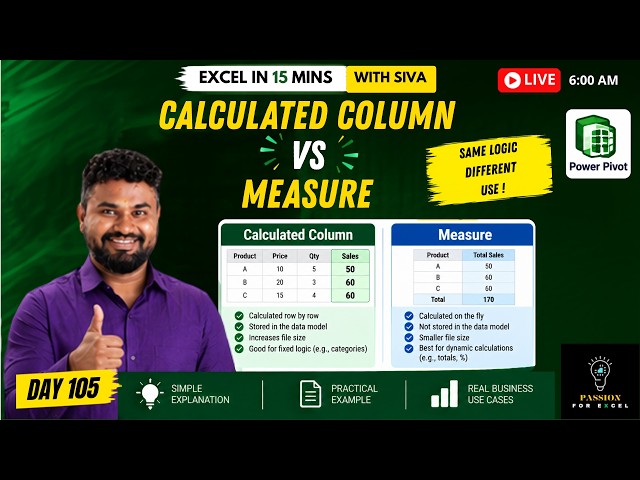 📊 Calculated Column vs Measure in Power Pivot (Tamil) | Excel in 15 Mins with Siva | Day 105