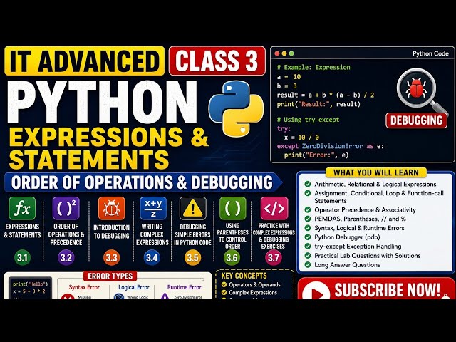 2.3.0 IT ADVANCED – CLASS 3 | Python Expressions, Statements, Operator Precedence & Debugging