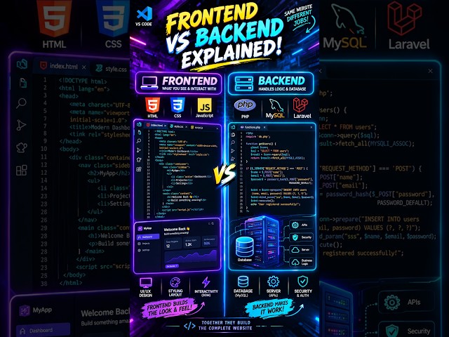 Frontend vs Backend Explained in 30 Seconds! 🌐⚙️