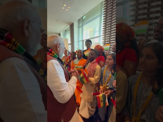 Prime Minister Narendra Modi welcomed with Hare Ram Hare Krishna in Ghana