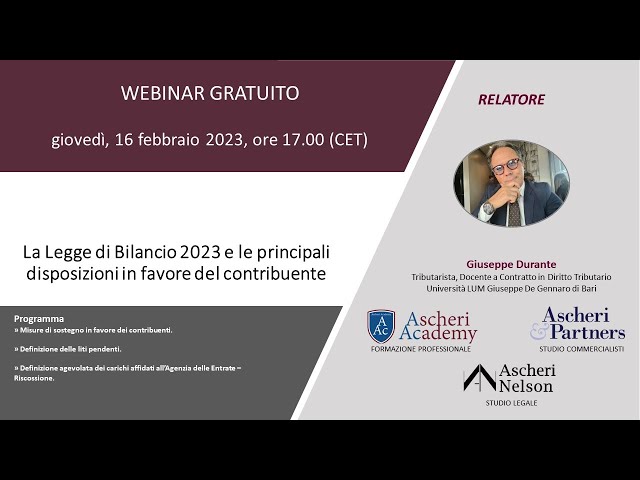 Webinar: La legge di bilancio 2023 e le principali disposizioni in favore del contribuente