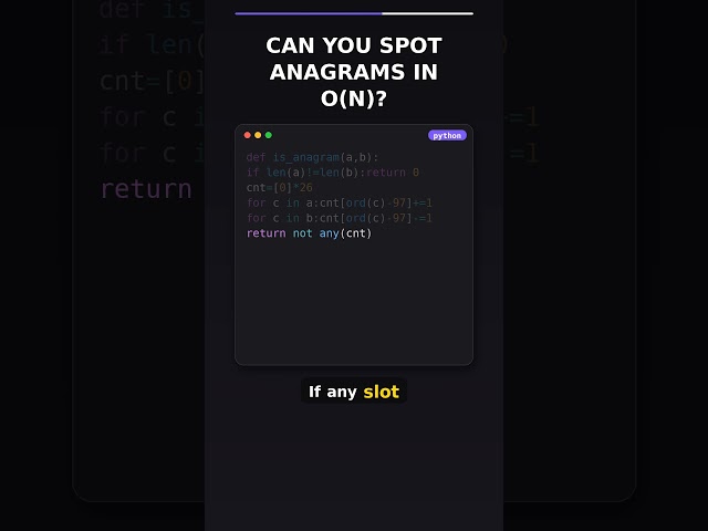 O(N) Anagram Check with Character Count in Python #python #coding #interview #algorithms