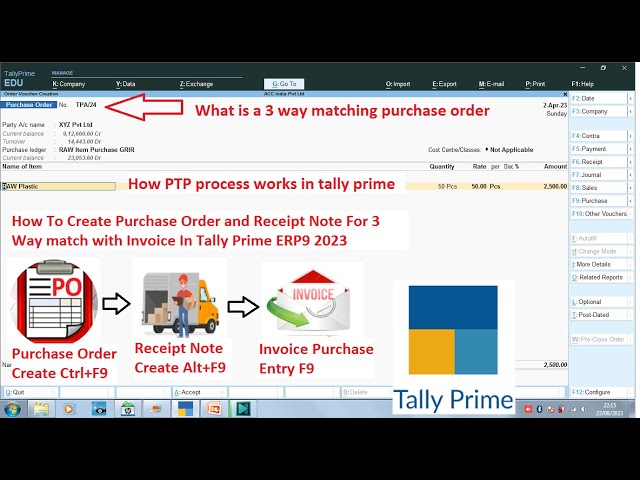 Create Purchase Order and Receipt Note For 3 Way match with Invoice In Tally Prime ERP9 2025