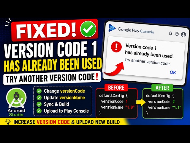 How to Fix "Version code 1 has already been used. Try another version code" | Google Play Console