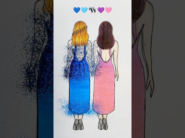 💙🩵 Vs 💜🩷 creative satisfying dress #drawing #art #shorts #satisfying