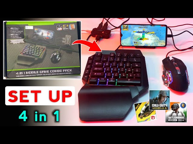 4 in 1 mobile game Combo Pack | Mix Pro one hand keyboard mouse mobile Set Up