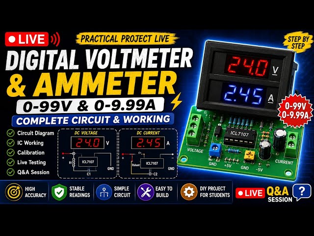 Digital Voltmeter & Ammeter | 0–99V & 0–9.99A | Complete Circuit & Working