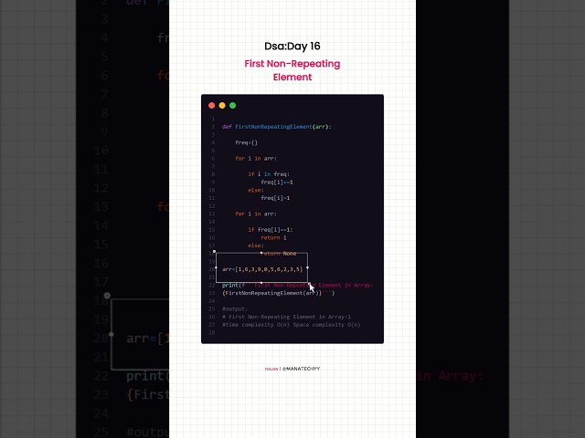 First Non-Repeating Element in an Array | Hash Map | Python DSA