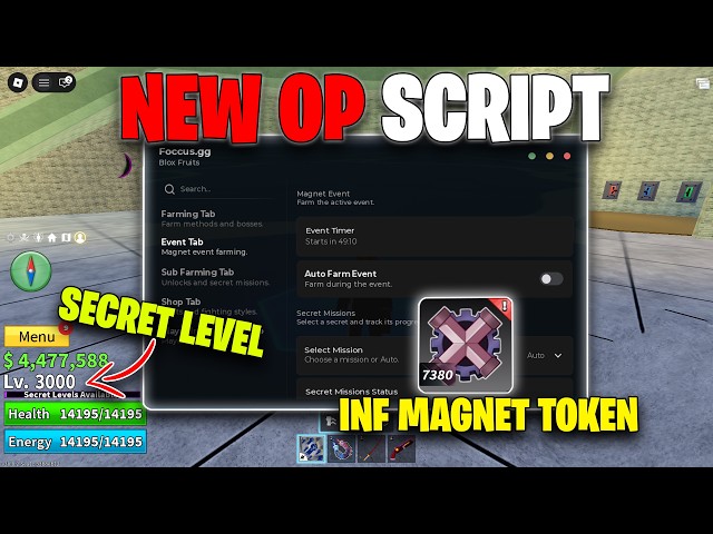 [NEW🔥] Blox Fruits Script - Auto Secret Quest, Auto Farm Magnet Tokens