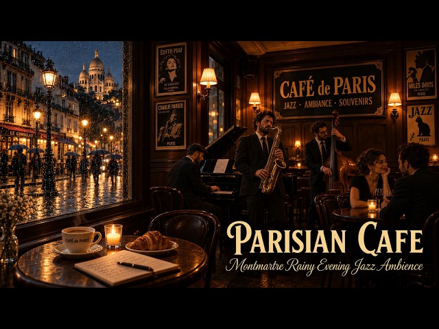 Relaxing Jazz Café in Paris | Montmartre Rainy Evening Jazz Ambience with Cozy Coffee Shop Vibes