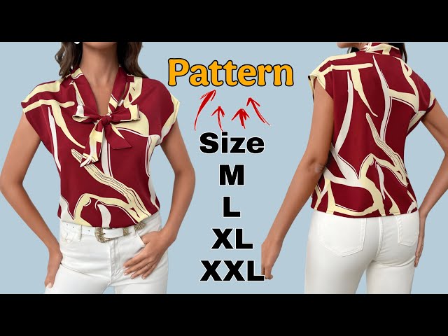 ✂️ Pattern for a Beautiful Women's Tops With Tie Neck Under 10 Minutes! Perfect for Sizes M to XXL!
