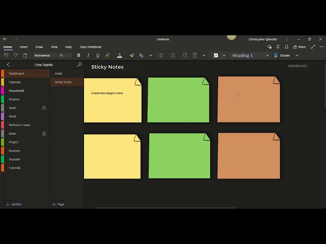 My New Dashboard On OneNote