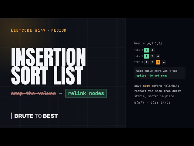 LeetCode #147: Insertion Sort List — Splice, Do Not Swap