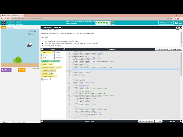 Code.org Lesson 20 Mini-Project Side Scroller | Frog Jump Game | Jumping Frog Game
