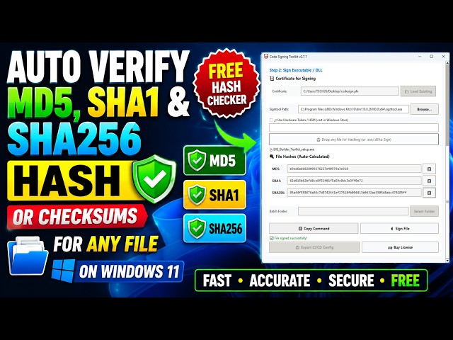 Auto Verify MD5, SHA1 & SHA256 Hash or Checksums for ANY File on Windows 11 – Free Hash Checker