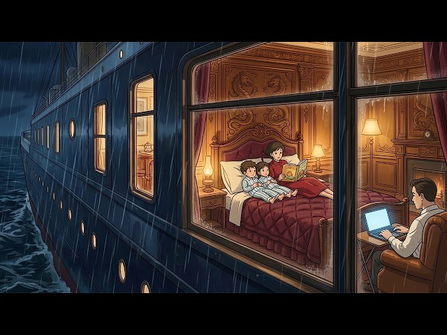 Cozy Ghibli Style Seatrain in the Rain 🌧️ Night Ambience for Sleep Relax Study 🚂🌙