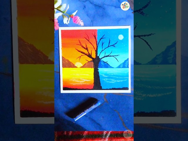 Day & Night Scenery Painting | Easy Oil Pastel Landscape Art | #painting #art #shorts