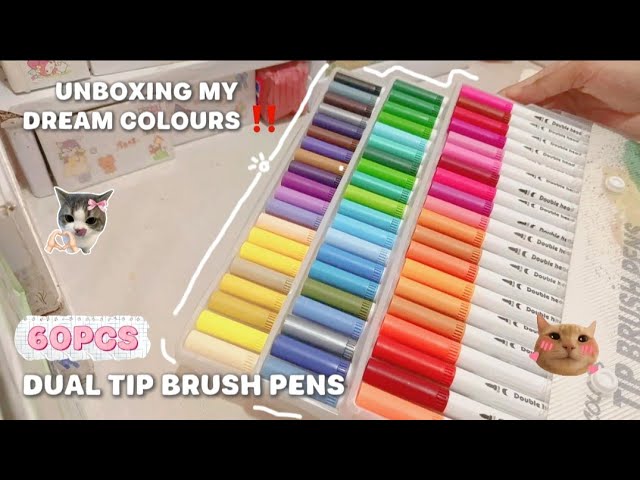 Unboxing Dual tip brush pens😼‼️🎀 | Dream colour⋆˚꩜｡|| 60pcs Dual tip brush pen | Nusrat..!!