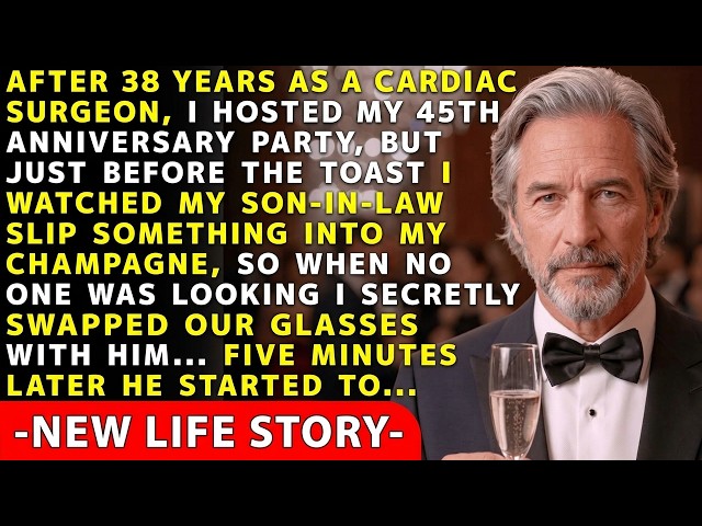 At my 45th anniversary party, my son-in-law slipped poison into my champagne — I quietly switched...