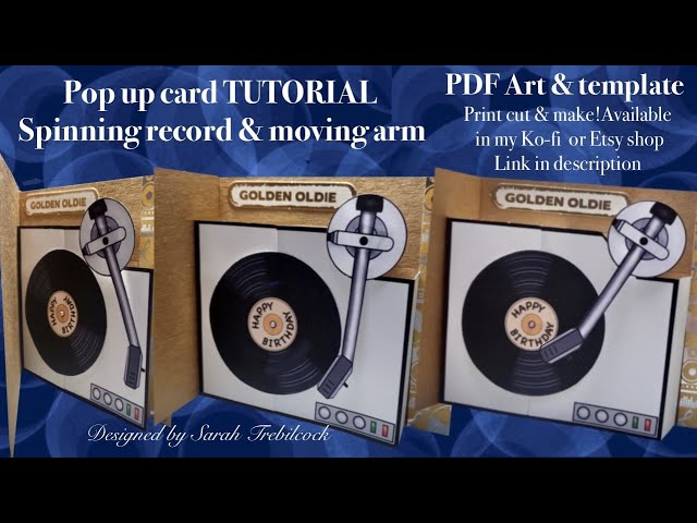 🎶 TUTORIAL Pop Up Spinning Record player card & moving arm Cardmaking Inspiration 3D birthday  music