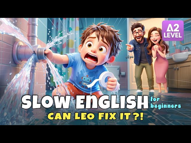 Leo Broke the Bathroom Shower! Can He Fix It?! I Slow English Listening Story (A2)