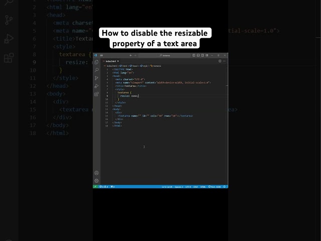 How to disable the resizable property of a text area