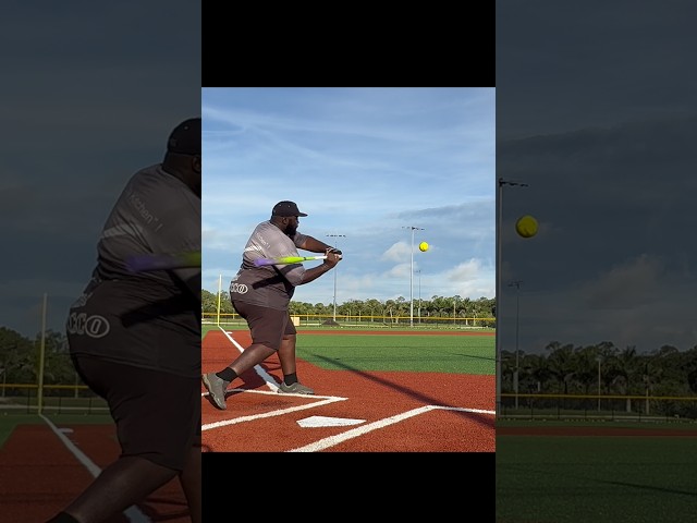 First swing on the balance senior Todd cox pucker up #softball #softballlife