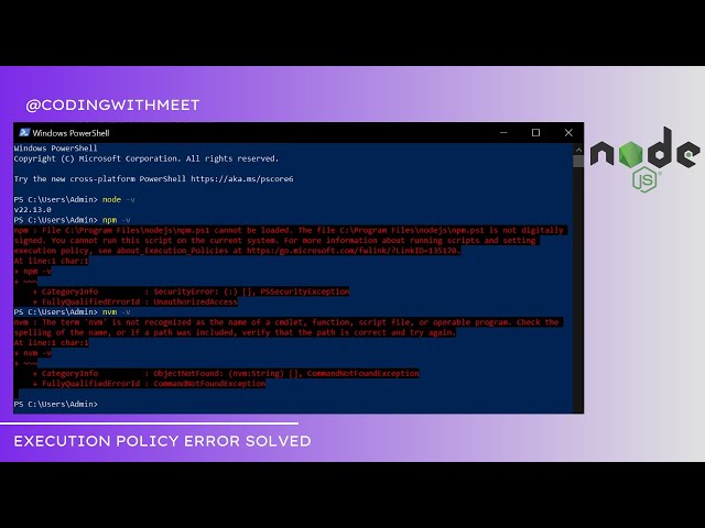 How to solve Node JS npm error: Execution policy error in windows 10