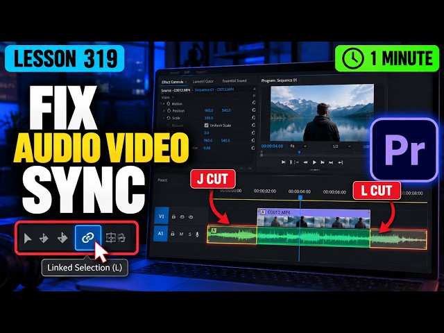How to Create Clean J and L Cuts Using Linked Selection - Lesson 319 Adobe Premiere Tutorial
