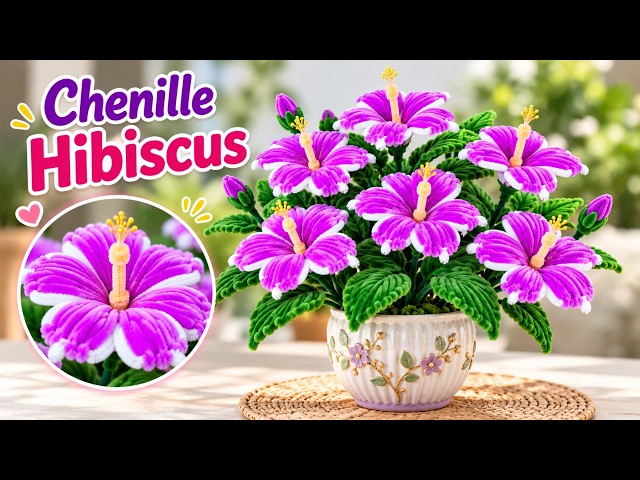🌺 How to Make a Hibiscus Flower with Pipe Cleaners 💜 | Chenille Flower DIY