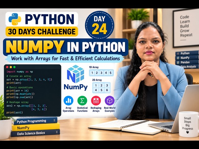 NumPy Basics in Python | Arrays, Sum, Mean, Max & Min | Day 24