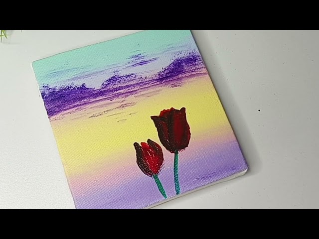 Beautiful Tulip Painting on Canvas | Sunset Flower Art for Beginners |@HumyraCreativeStudio 