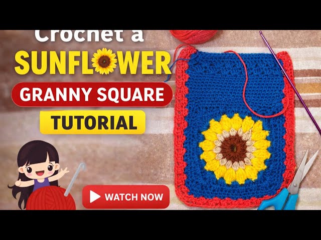 ⚡️Sunflower 🌻 granny square crochet//step by step //very easy