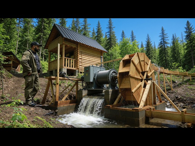 I Powered My Log House with a Nearby Stream | Full Build | Start to Finish
