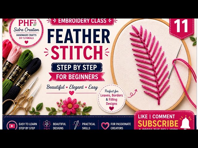 Learn Feather Stitch step by step – easy for beginners.#FeatherS #HandEmbroidery #EmbroideryTutorial
