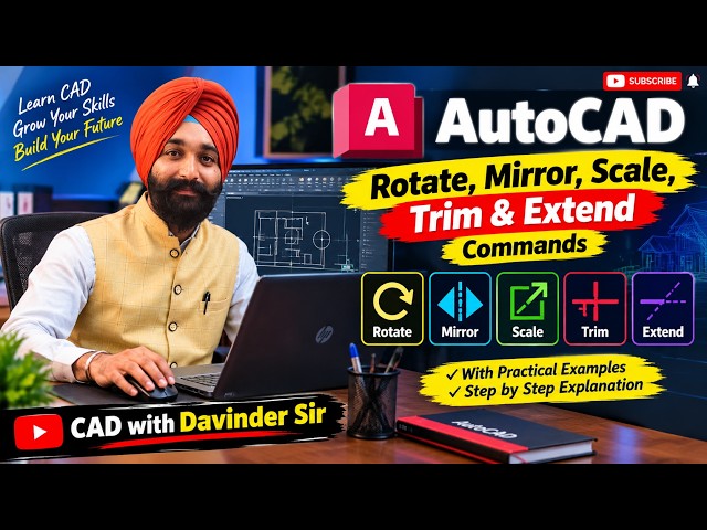 AutoCAD Rotate, Mirror, Scale, Trim & Extend Command | Complete Tutorial for Beginners | #autocad