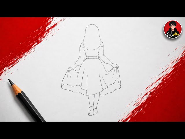 Easy Girl Dress Drawing | Beautiful Back Side Girl Drawing Step by Step | Pencil Sketch | Easy Ake