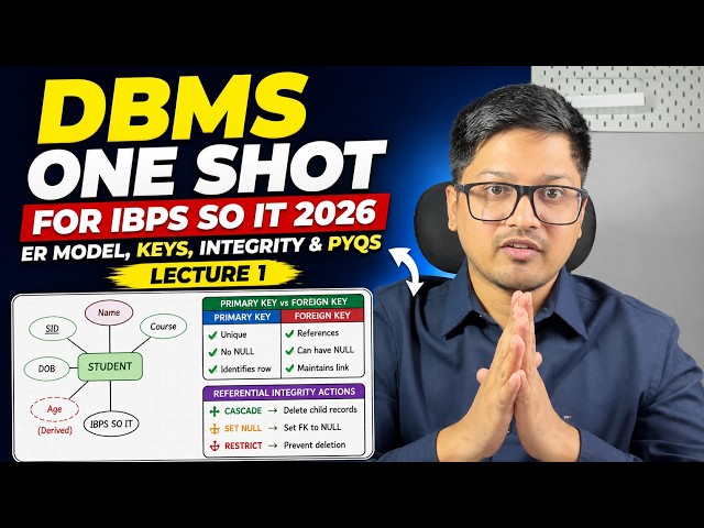 DBMS One Shot for IBPS SO IT 2026 | ER Model, Keys, Integrity & PYQs | Lecture 1