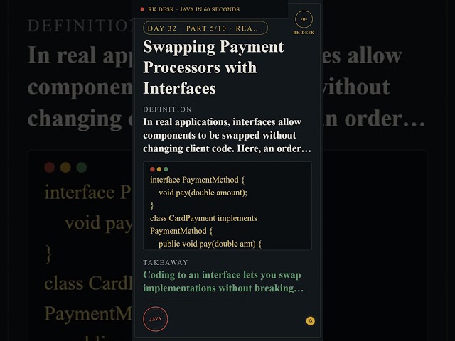 Day 32 Pt 5/10: Swapping Payment Processors with Interfaces #Shorts