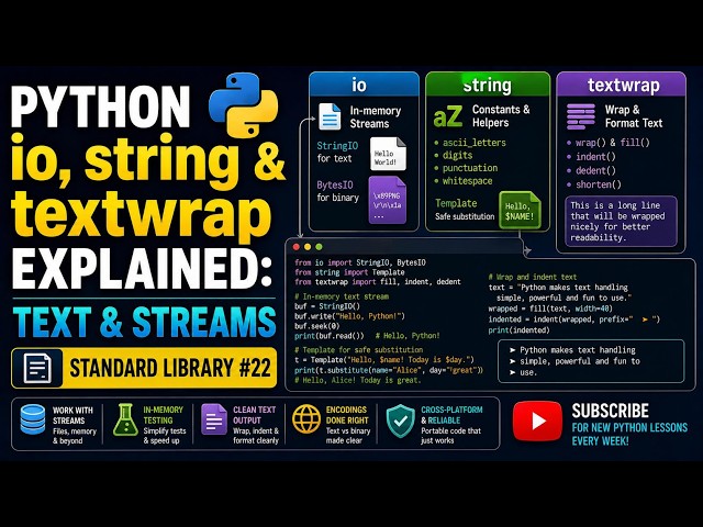 Python io, string & textwrap Explained: Text & Streams | Standard Library #22