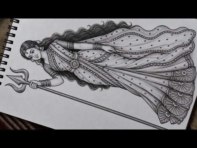 Beautiful Maa Durga Drawing | Easy Maa Durga Pencil Sketch | Step by Step Goddess Drawing