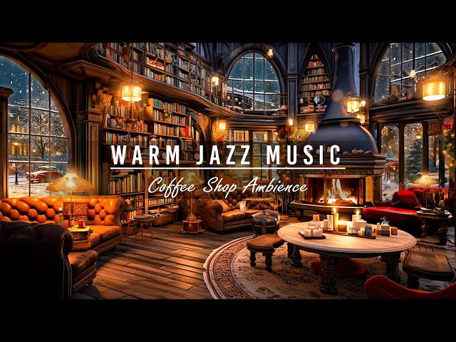 Cozy December Ambience & Warm Jazz Piano Music | Fireplace Sound, Jazz Music in Coffee Shop to Sleep